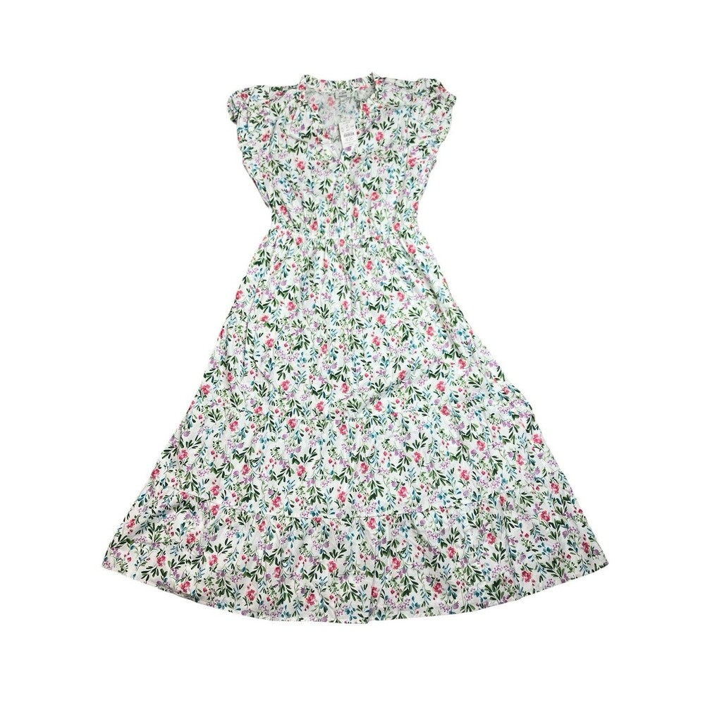 J Crew Floral Midi Dress Womens 4 Cotton Blend Willa Flutter Sleeve Pockets